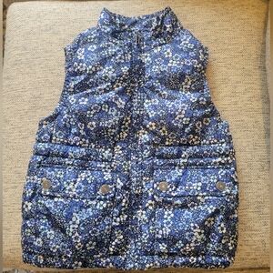 Puffer Vest Blue girl LARGE full zip 2 pocket  floral waisted GAP KIDS Like New